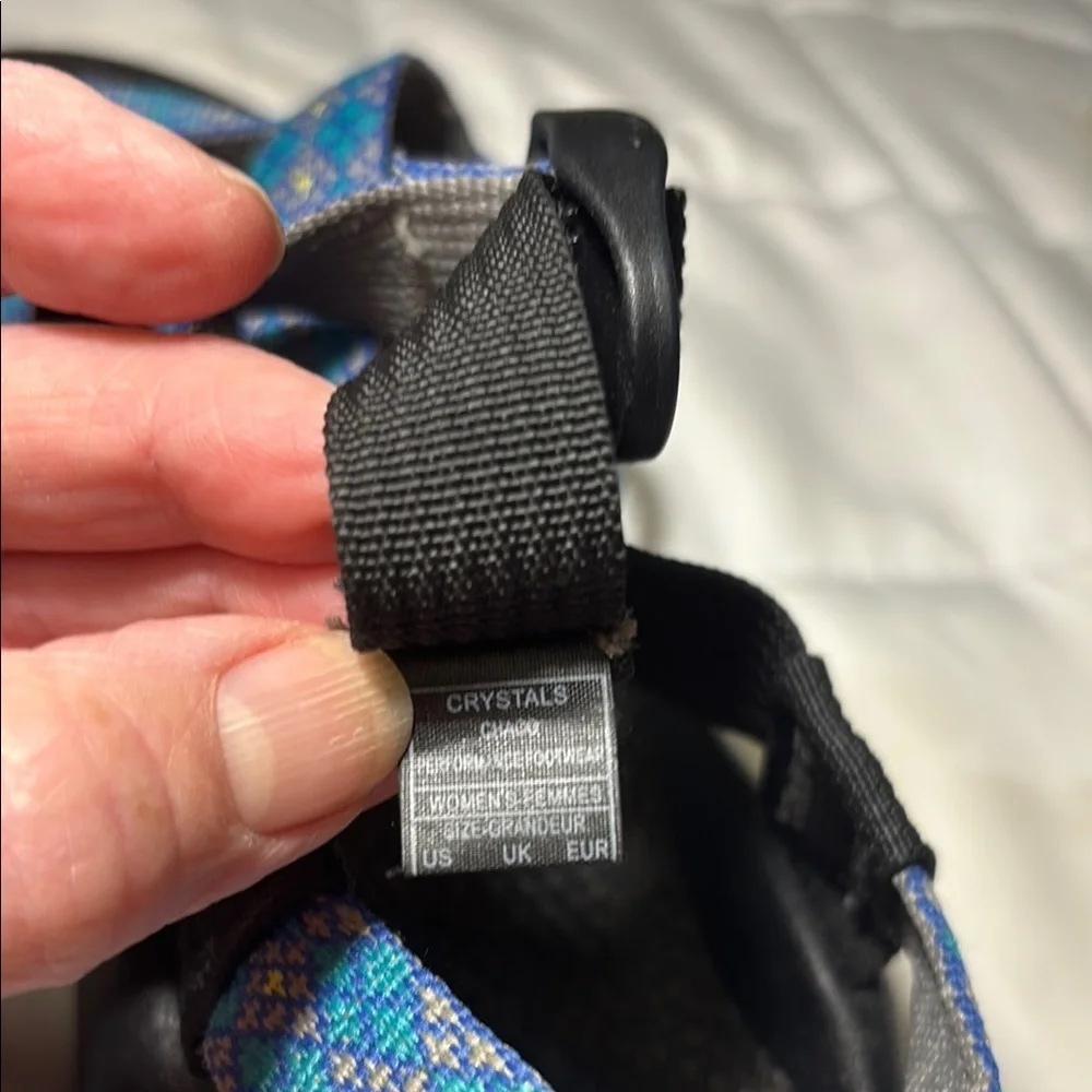 Chaco Z2 Yampa Vibram sandals Black Sandals with Blue Patterned Straps - Picture 8 of 14